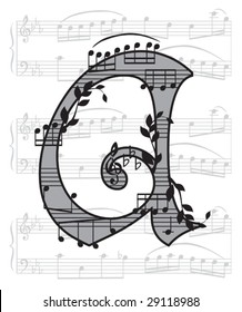 Vector letter with music for design