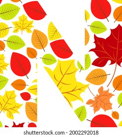 Vector letter N from autumn leaves. Illustration on the subject of the alphabet.