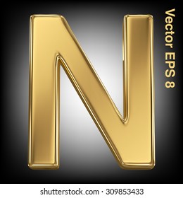 Vector letter N from gold solid alphabet. Eps 8 using mesh.