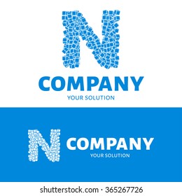 Vector letter N logo. The logo is the letter N consists of cubes. Blue style