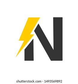 vector letter N logo with lightning 