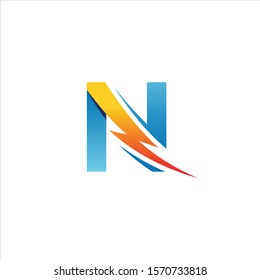 vector letter N logo with lightning
