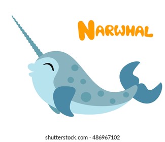 Vector letter N narwhal children cute alphabet illustration
