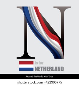 Vector Letter N is for Netherlands flag. Design Matches Letters Of The Alphabet With Name list of country worldwide
