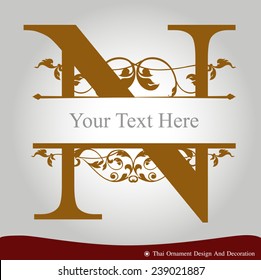 Vector of Letter N in the old vintage style. ABC concept type as logo. Typography design