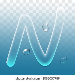 vector letter N realistic water droplets on blue transparent background.vector.illustration.

