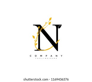 Vector Letter N with Swoosh Ornament Leaf Logo Design