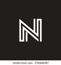 Vector Letter NN uppercase minimalist art monogram. Creative Maze vector linear for Title, Header, Lettering, Logo. Labyrinth Line art style on black background. Modern Design.
