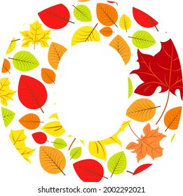 Vector letter O from autumn leaves. Illustration on the subject of the alphabet.