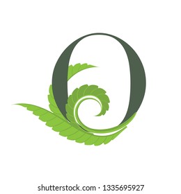 Vector letter O logo with green leaves.