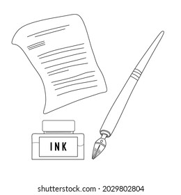 vector of a letter, old ink pen, and ink bottle, such a retro tools to write 