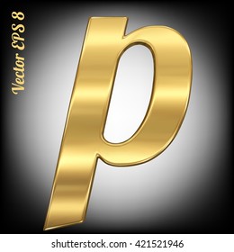 Vector letter p from gold solid alphabet. Eps 8 using mesh.