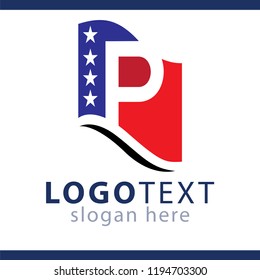 Vector letter P logo design for American flag