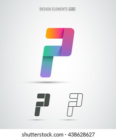 Vector letter P logo design elements. Corporate identity icon design. Simple and clean isolated on white. Origami paper shape. Application icon design template for iOS and Android. Material design