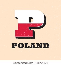 Vector letter P logo design for polish flag. Poland national icon template. Worldwide country symbol alphabet isolated on color background