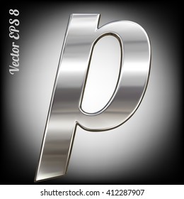 Vector letter p from metal alphabet. Lovercase metal font collection. EPS 8
