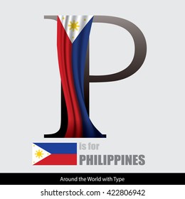 Vector Letter P is for Philippines flag. Design Matches Letters Of The Alphabet With Name list of country worldwide