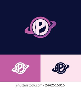 Plantilla de diseño de logotipo de la letra vectorial P Planets inspiración, ilustración vectorial.