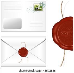 Vector. Letter with postage stamp and wax seal.