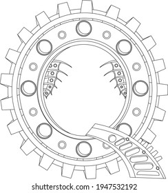 Vector letter Q coloring book. An illustration on the theme of the alphabet in the steampunk style.