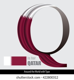 Vector Letter Q is for Qatar flag. Design Matches Letters Of The Alphabet With Name list of country worldwide