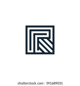 Vector letter R. Geometric isolated unusual stylized geom shape with smooth corners. Logo architectural art of the creative team of young and experienced professionals.Lineart arrow