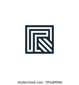 Vector letter R. Geometric isolated unusual stylized geom shape with smooth corners. Logo architectural art of the creative team of young and experienced professionals.Lineart arrow