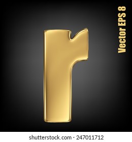 Vector letter r from gold solid alphabet. Lowercase golden font collection. EPS 8