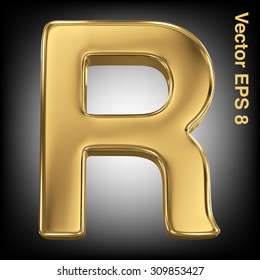 Vector letter R from gold solid alphabet. Eps 8 using mesh.