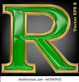 Vector letter R from gold solid alphabet. Eps 8 using mesh.