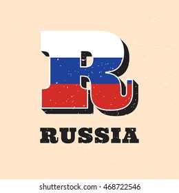 Vector letter R logo design for russian flag. Russia national icon template. Worldwide country symbol alphabet isolated on color background