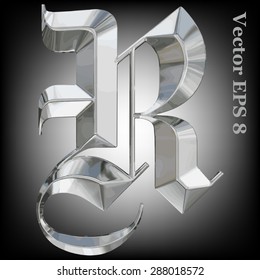 Letra vectorial R del alfabeto gótico metálico. Colección de tipos de letra de metal en mayúsculas. EPS 8