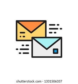 Vector letter, receive and send a message bubble, messaging, chatting, communication, dialogue, information exchange flat color line icon.
