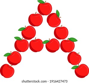 Vector letter A of ripe red fresh apples. An illustration on the subject of the alphabet.