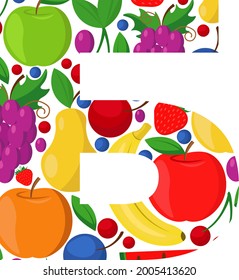 Vector letter of the Russian alphabet made of ripe fruits. An illustration on the theme of the alphabet.