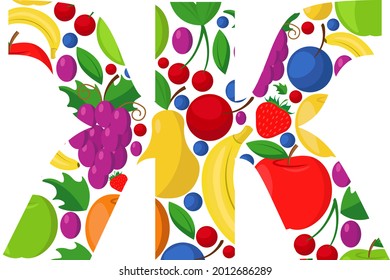 Vector letter of the Russian alphabet made of ripe fruits. An illustration on the theme of the alphabet.