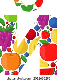 Vector letter of the Russian alphabet made of ripe fruits. An illustration on the theme of the alphabet.