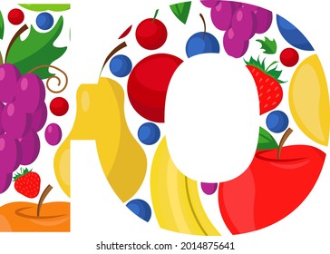 Vector letter of the Russian alphabet made of ripe fruits. An illustration on the theme of the alphabet.