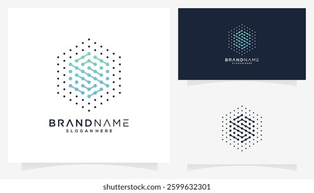 Vector letter S with dot connections in the form of a hexagonal cube icon symbols. Abstract unique monogram logo design inspiration. Gradient colors.	
