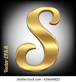 Vector letter S from gold solid alphabet. Eps 8 using mesh.