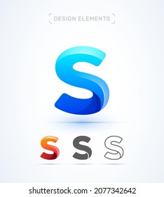 Vector letter S logo design template. 3d, flat and line styles. Security symbol