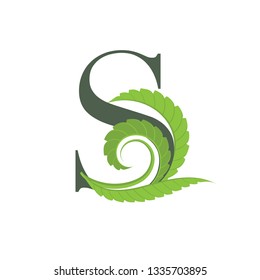Vector letter S logo with green leaves