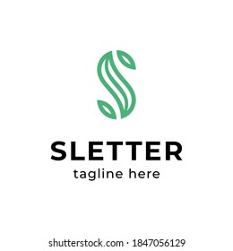 Vector letter S logo template. Linear eco logotype illustration with leaf signs. Graphic natural icon label. Elegant sign monogram suitable for ecology, spa, seaweed and other branding