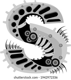 Vector letter S in metal style. An illustration on the subject of the alphabet.