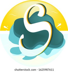 vector letter S on sea bacground