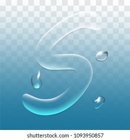 vector letter S realistic water droplets on blue transparent background.vector.illustration.