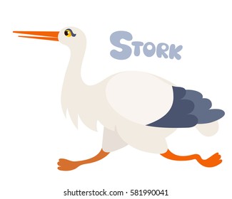 Vector letter S stork bird for children alphabet cute animal illustration isolated on white background