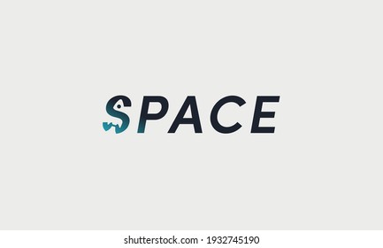 Vector letter S and word space. S next to rocket illustration.