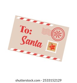Vector letter to Santa Claus envelope design isolated on white background.
