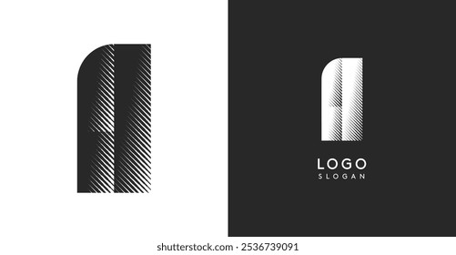 Uma letra vetorial. Monograma de contraste afiado greve eclosão diagonal para olhar industrial ainda moderno. Modelo de logotipo em negrito alto. Design de conceito de logotipo para marca em tecnologia, arquitetura, moda